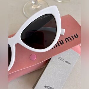 Miu Miu white cat eye sunglasses with case